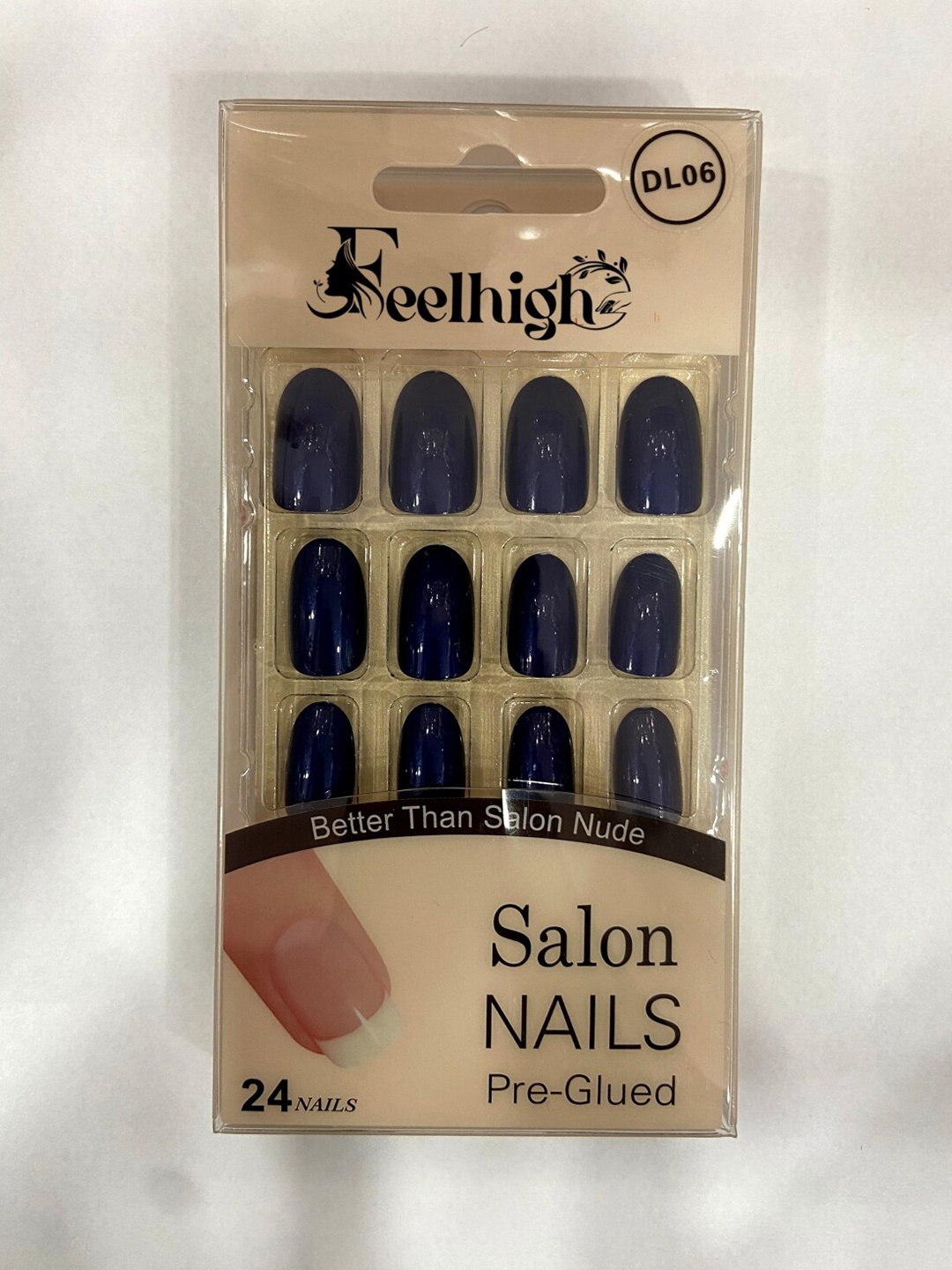 

FEELHIGH 24Pcs Pre Glued Press On Artificial Nails - 06, Navy blue
