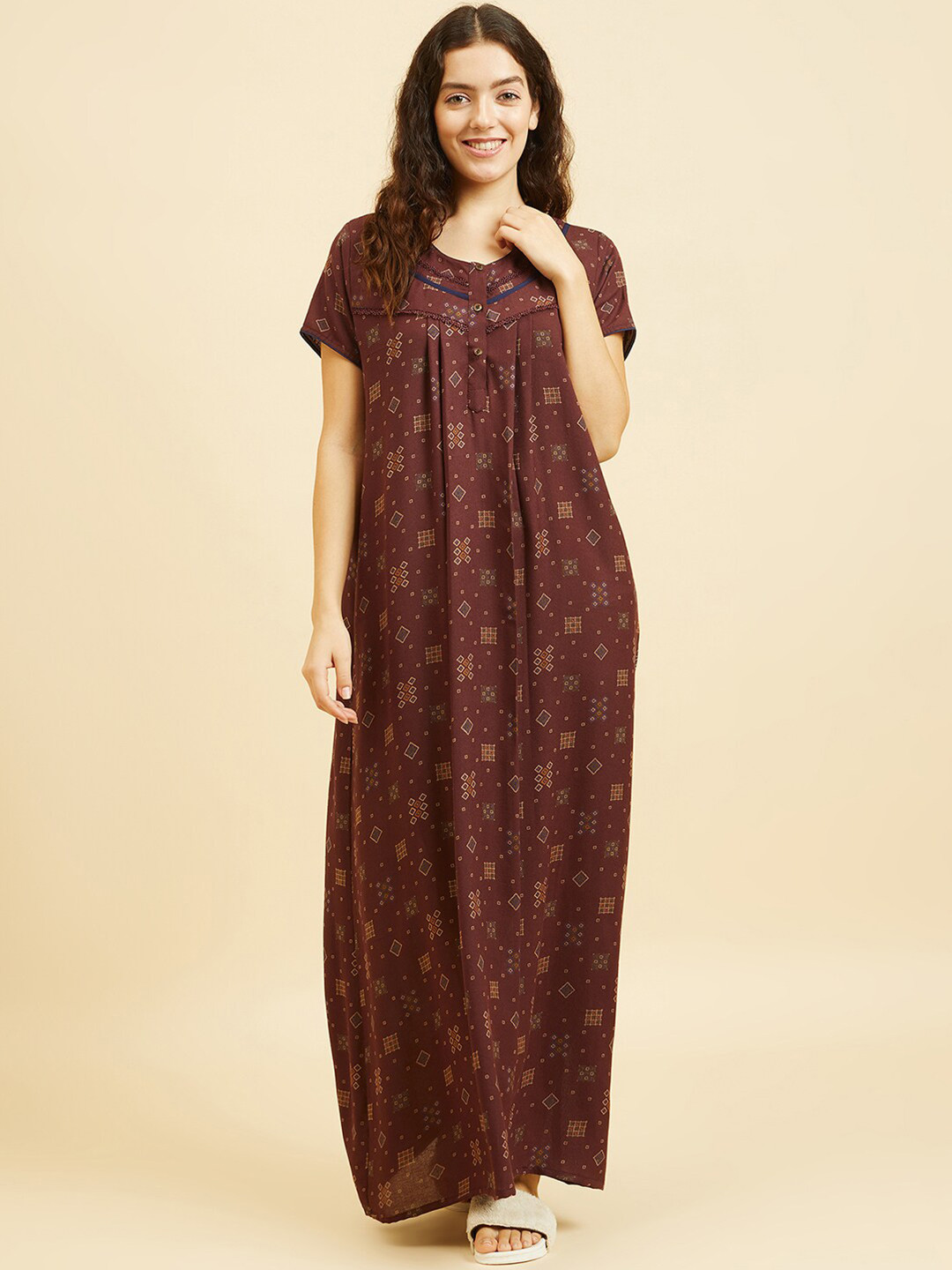 

Sweet Dreams Printed Pure Cotton Maxi Nightdress, Brown