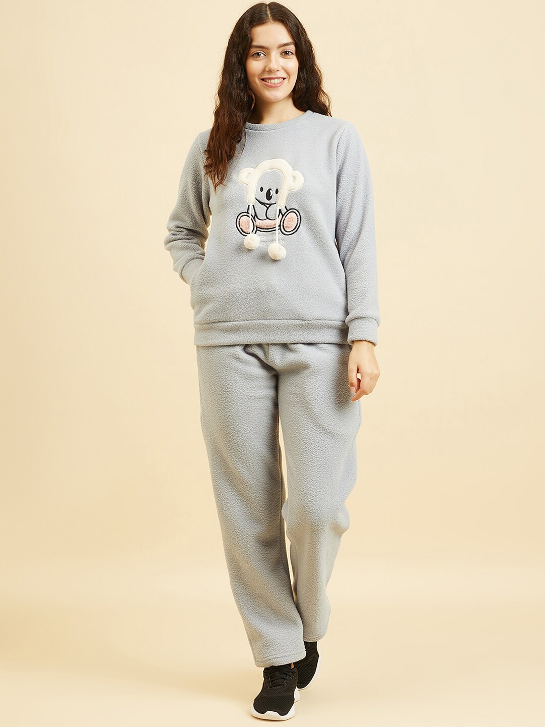 

Sweet Dreams Self Design Round Neck Fleece Tracksuit, Grey