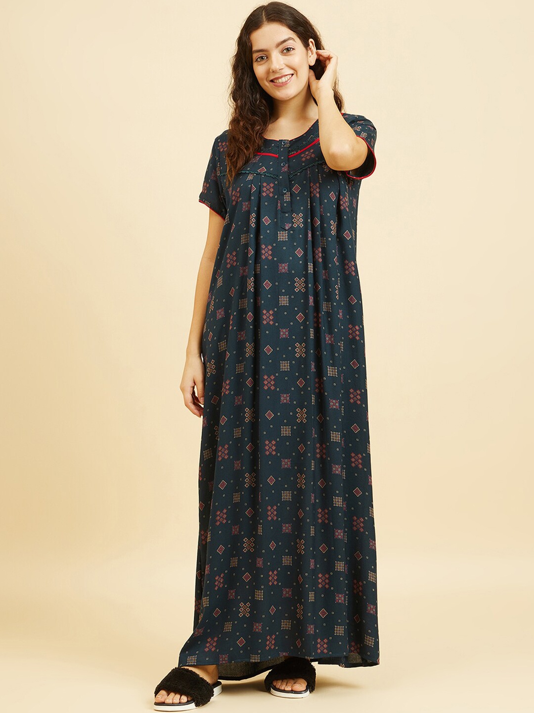 

Sweet Dreams Printed Pure Cotton Maxi Nightdress, Green