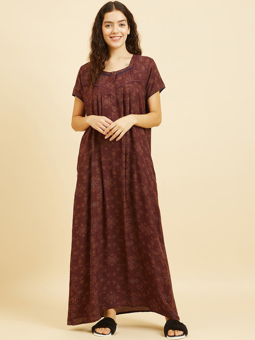 

Sweet Dreams Printed Pure Cotton Maxi Nightdress, Brown