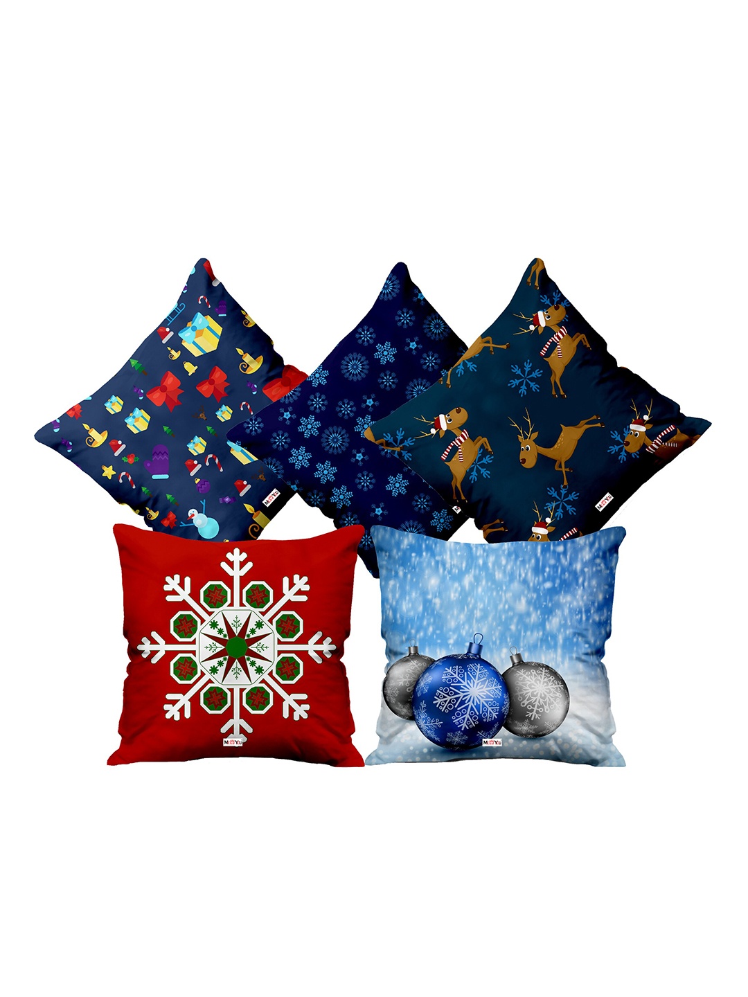 

ME & YOU Navy Blue & Red 5 Pieces Printed Square Cushions