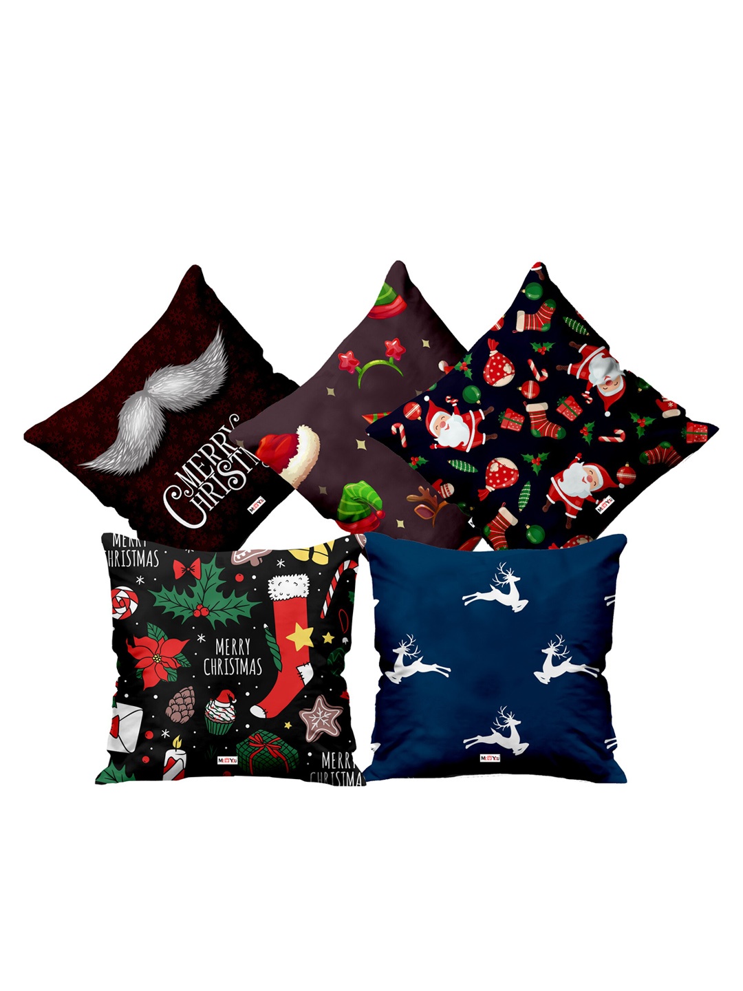 

ME & YOU Black & Blue 5 Pieces Printed Christmas Fibre Pre Filled Cushions