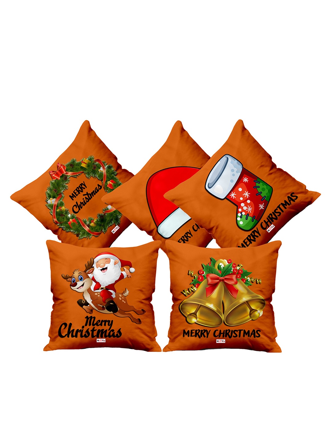 

ME & YOU 5 Pcs Brown & Red Christmas Printed Square Pre-Filled Cushions