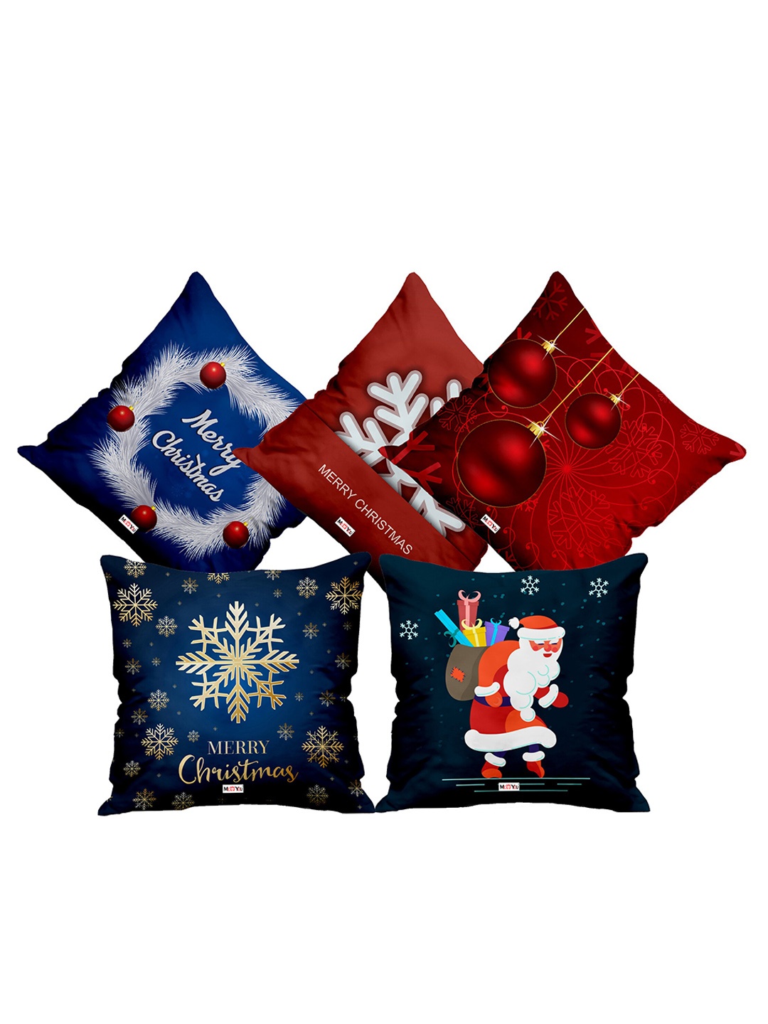 

ME & YOU Blue & Red 5 Pieces Christmas Decorative Fibre Filled Cushion