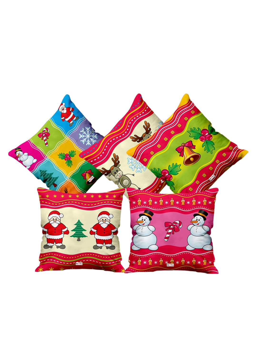 

ME & YOU Red & Green 5 Pieces Printed Fibre Filled Cushions