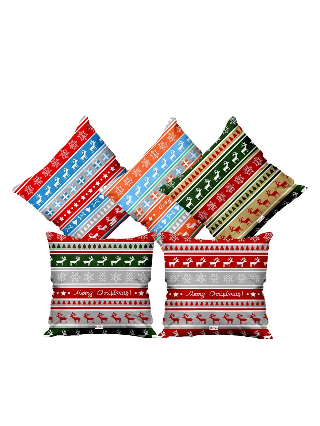

ME & YOU Red & Blue 5 Pieces Printed Christmas Cushions
