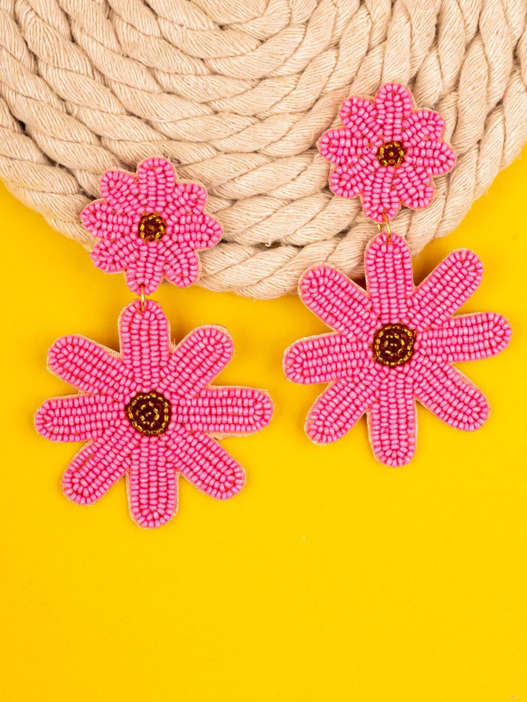 

Crunchy Fashion Beaded Floral Drop Earrings, Pink