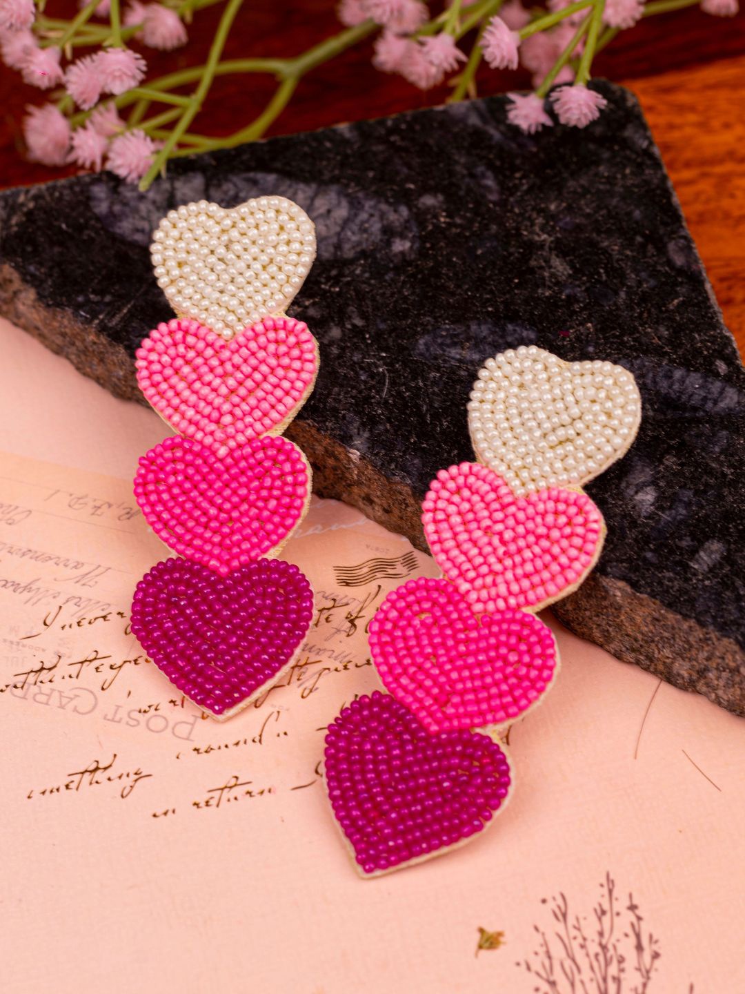 

Crunchy Fashion Fabric Heart Shaped Drop Earrings, Multi