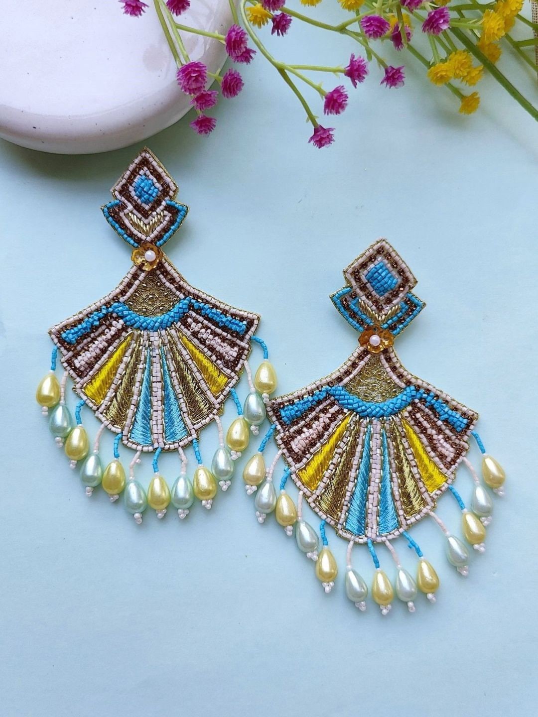 

Crunchy Fashion Fabric Leaf Shaped Drop Earrings, Blue