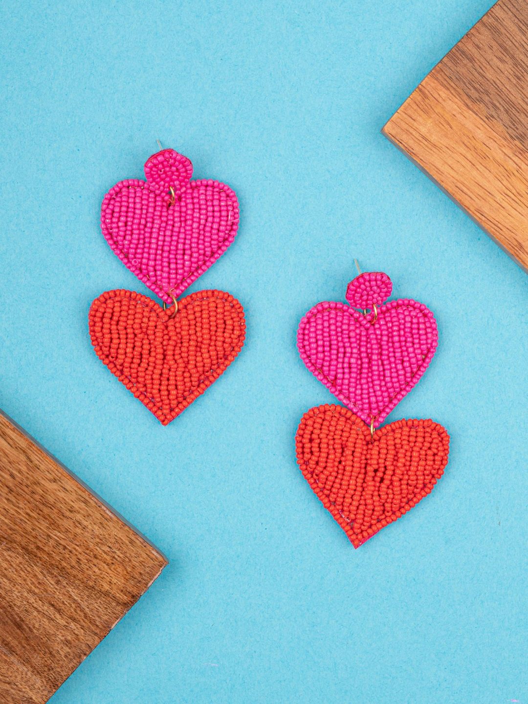 

Crunchy Fashion Fabric Heart Shaped Drop Earrings, Red