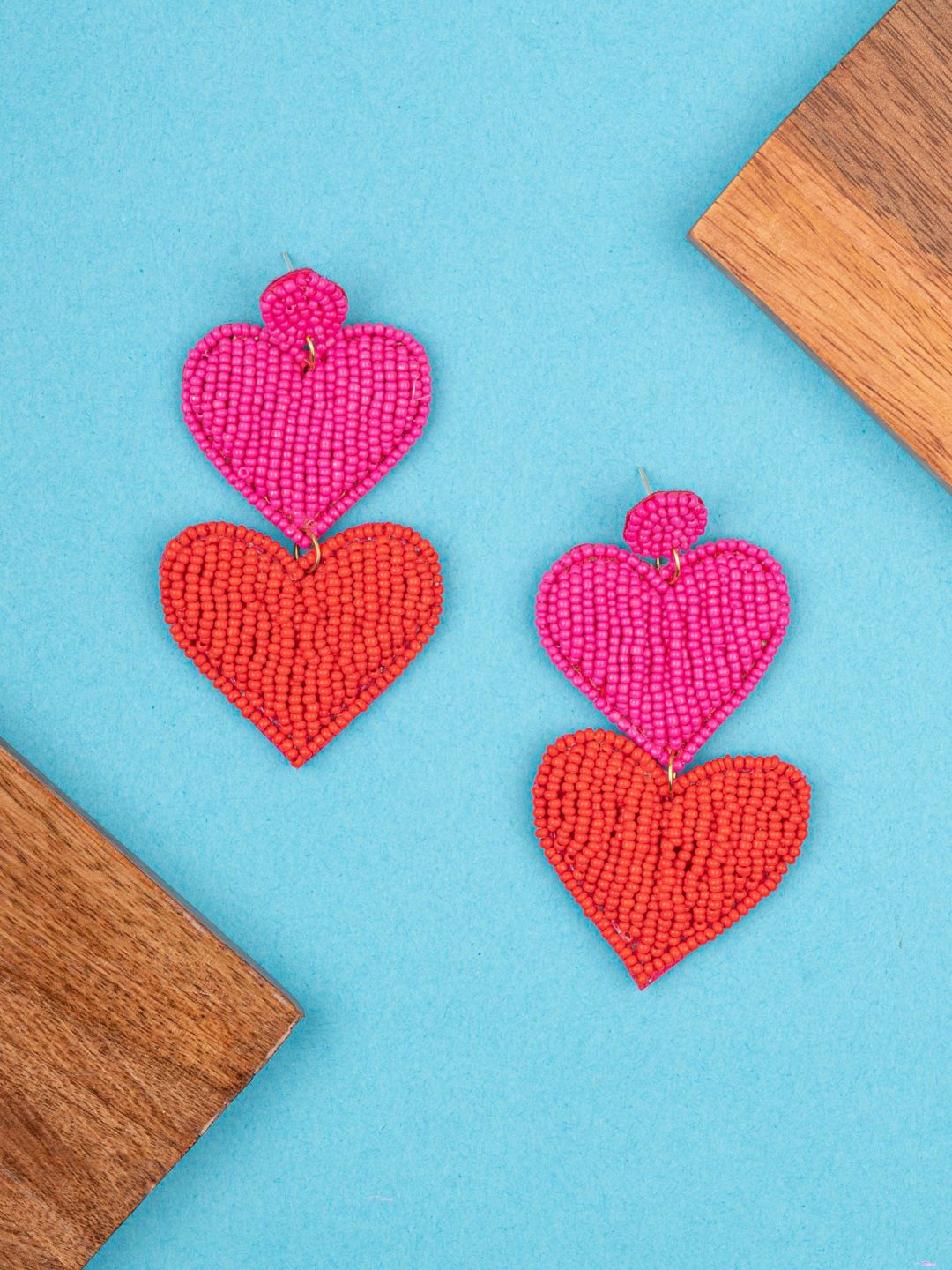 

Crunchy Fashion Fabric Heart Shaped Drop Earrings, Red