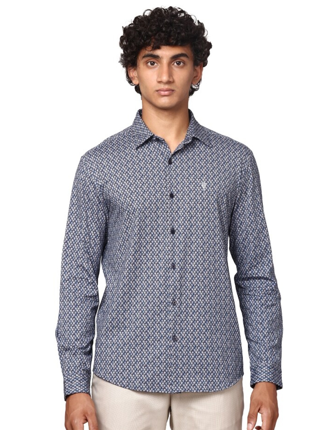 

Melvin Jones Comfort Geometric Printed Spread Collar Long Sleeve Shirt, Blue