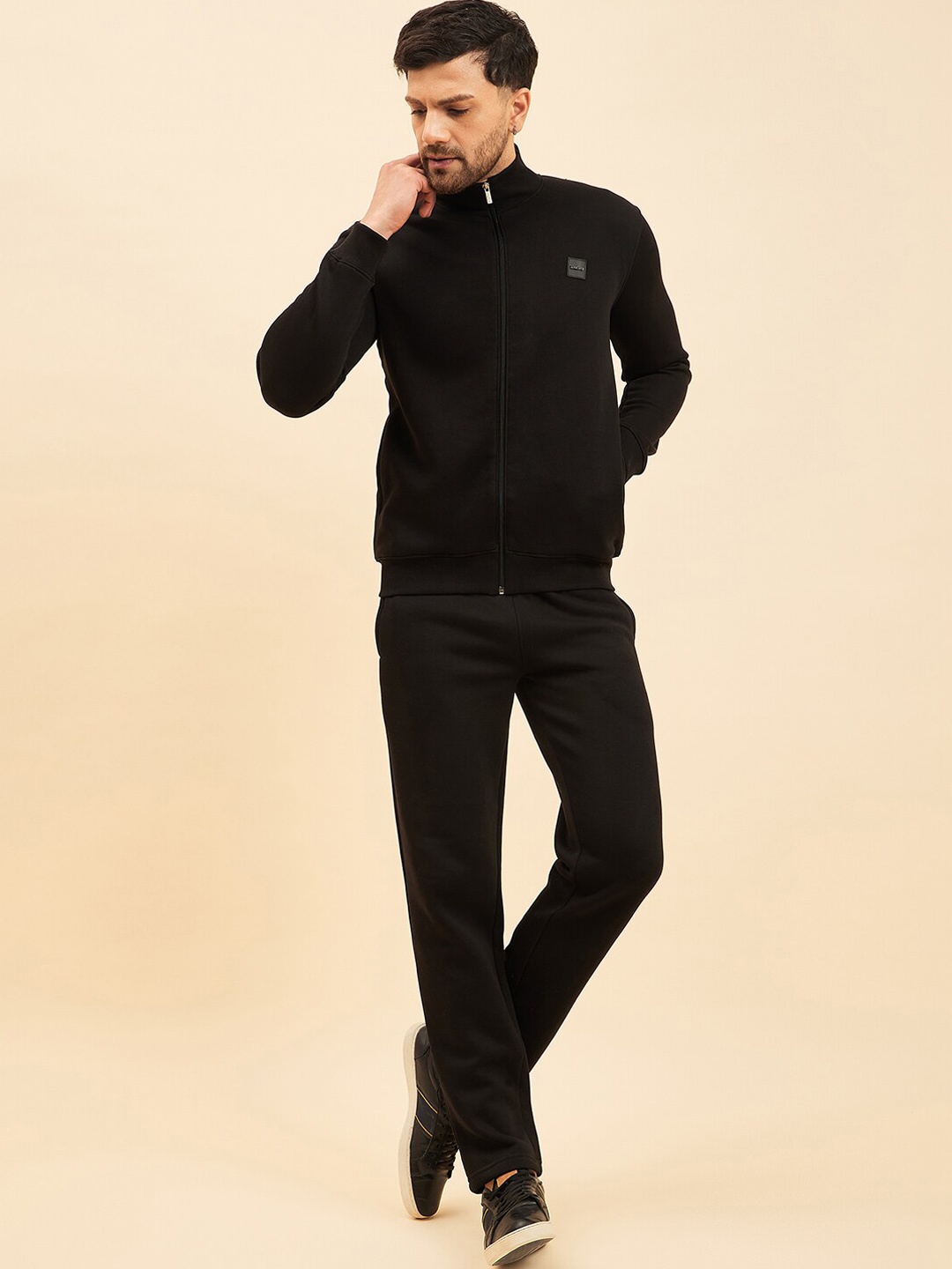 

Sweet Dreams Mock Collar Mid-Rise Fleece Tracksuits, Black