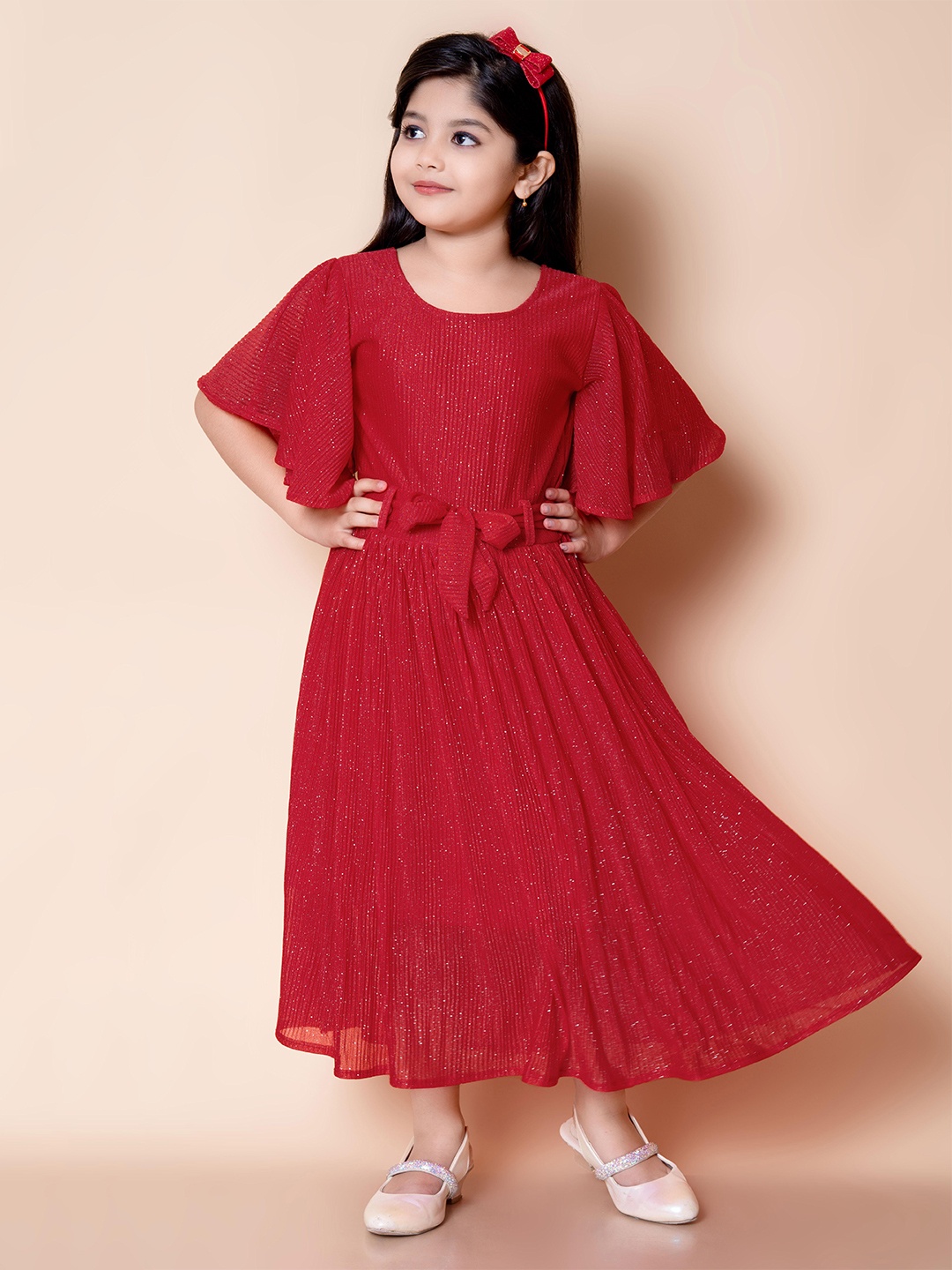 

BAESD Girls Flared Sleeves Maxi Dress, Red