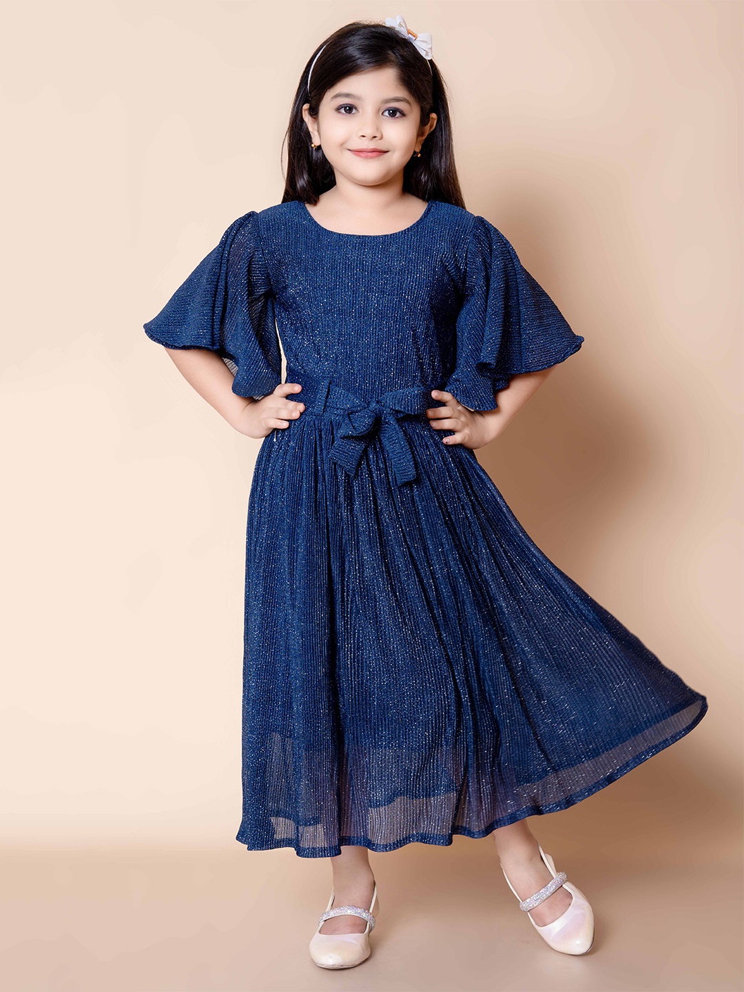 

BAESD Girls Flared Sleeves Maxi Dress, Navy blue