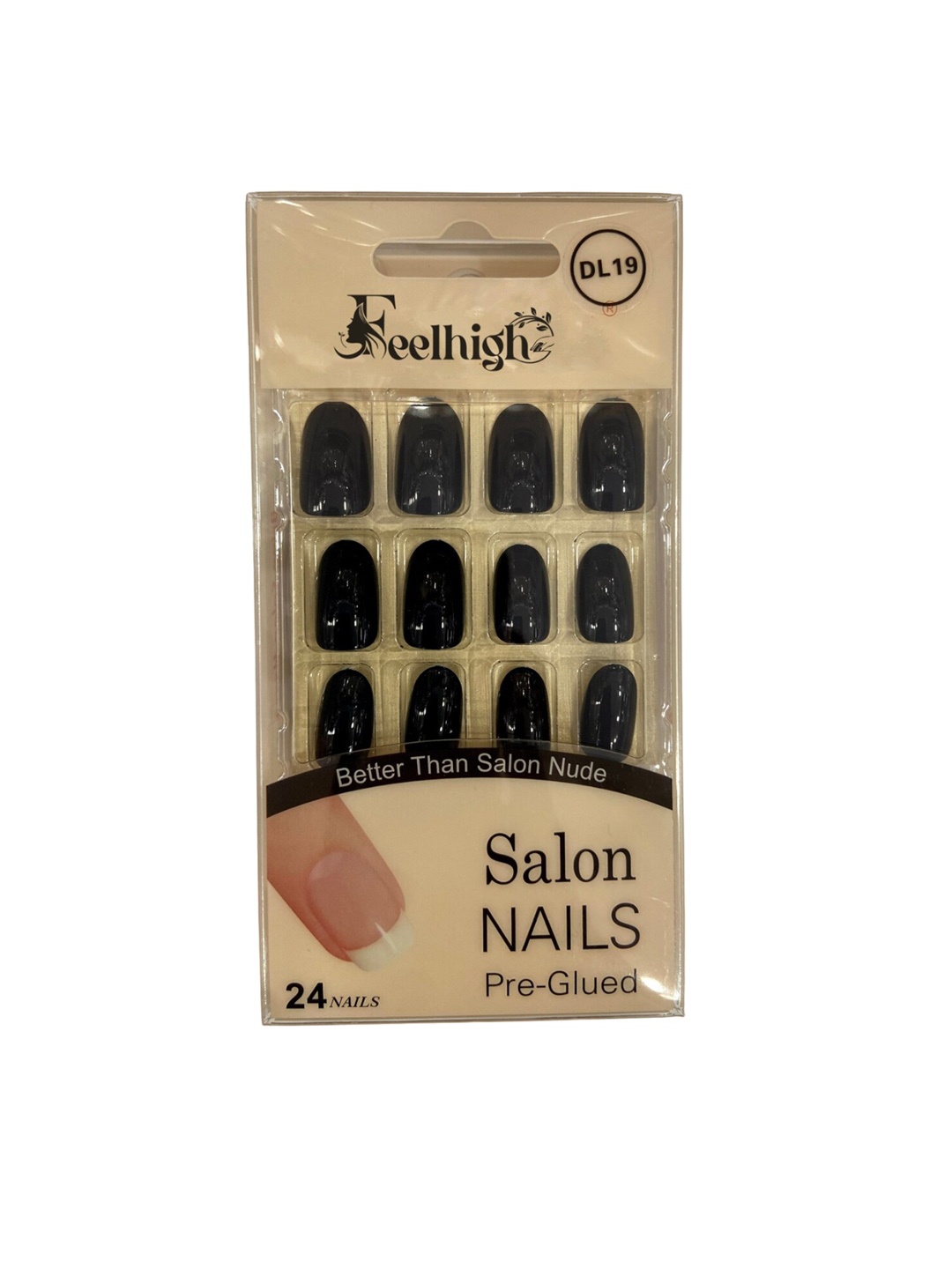 

FEELHIGH 24Pcs Pre Glued Press On Artificial Nails - DL19, Black