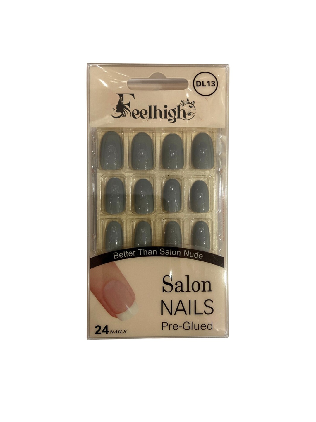 

FEELHIGH 24Pcs Pre Glued Press On Artificial Nails - DL13, Grey