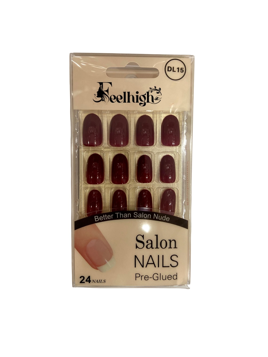 

FEELHIGH 24Pcs Pre Glued Press On Artificial Nails - DL15, Maroon