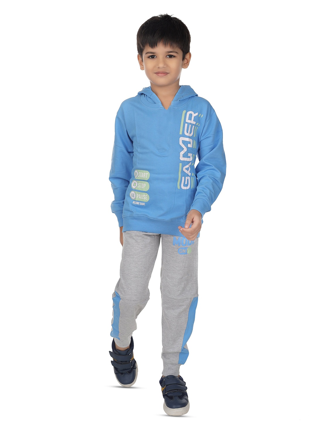 

Nottie Planet Boys Typography Printed Hooded T-shirt with Pyjamas, Blue