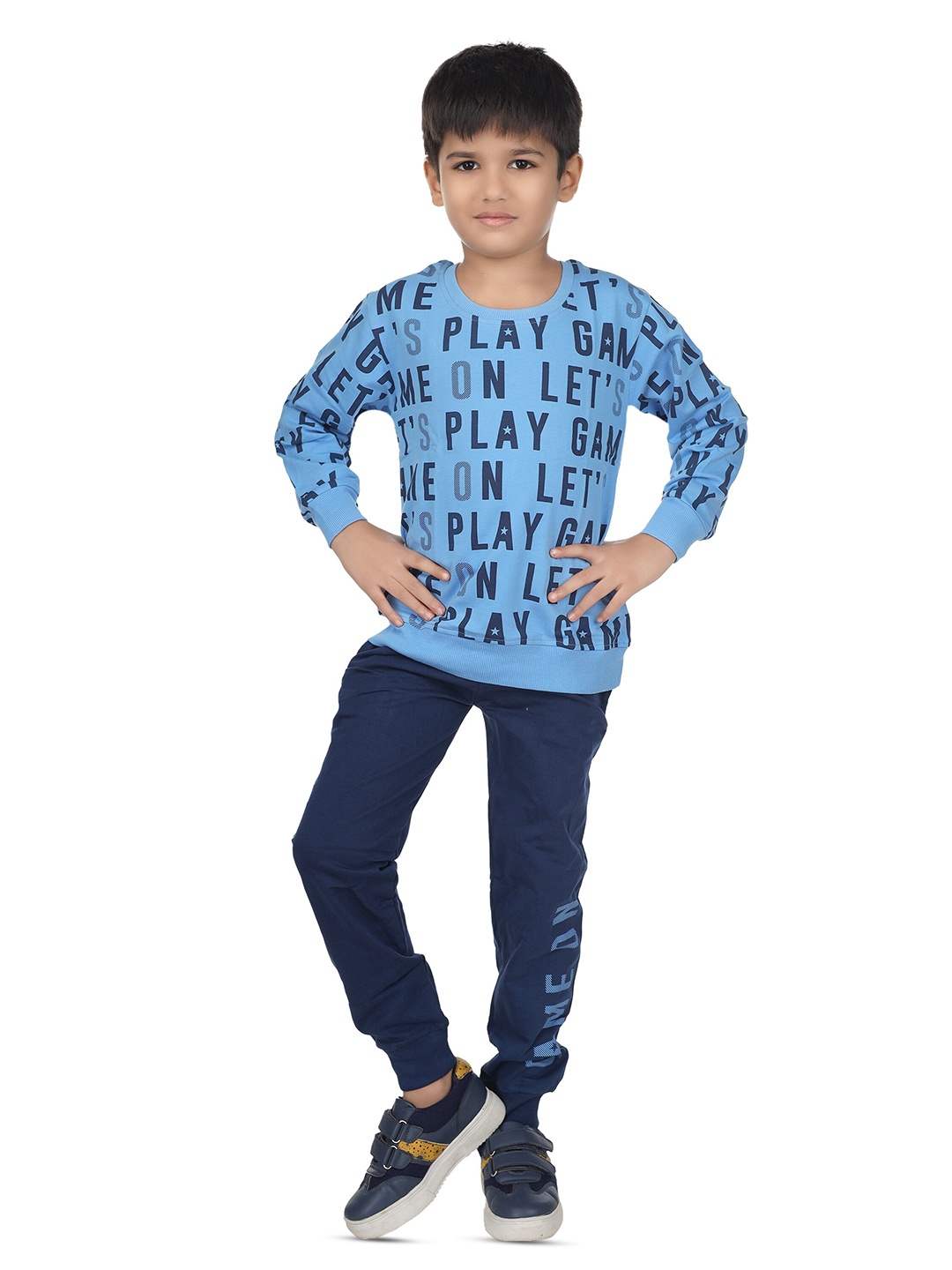 

Nottie Planet Boys Typography Printed T-shirt With Pyjamas, Blue