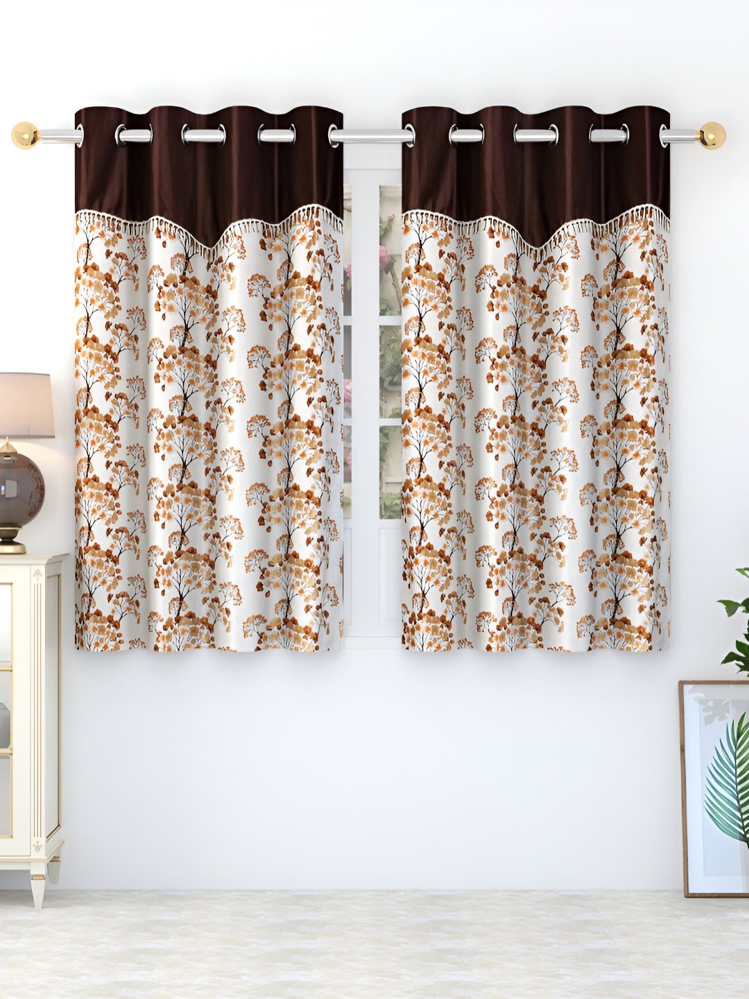 

Ville Style Brown & Brown 2Pcs Floral Room Darkening Window Curtains