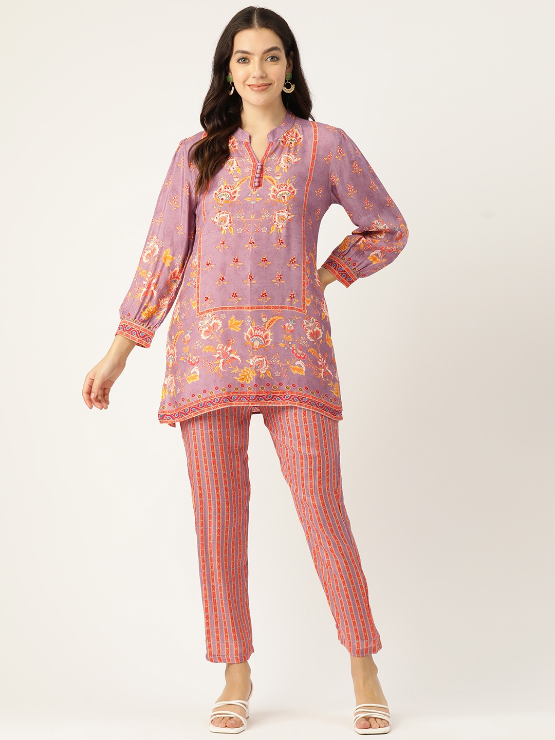 

ETC Floral Printed Regular Kurti with Trousers, Lavender