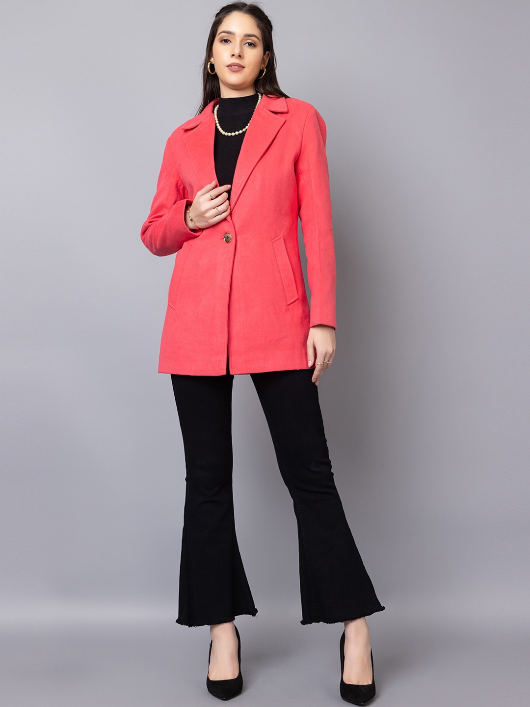 

Chemistry Lapel Collar Woollen Overcoat, Coral