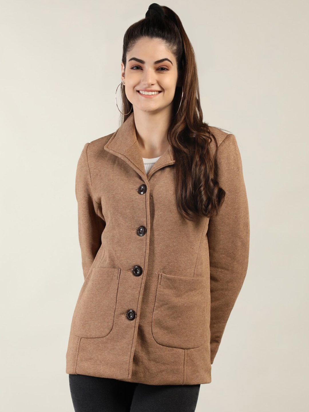 

Chemistry Spread Collar Fleece Tailored Jacket, Brown