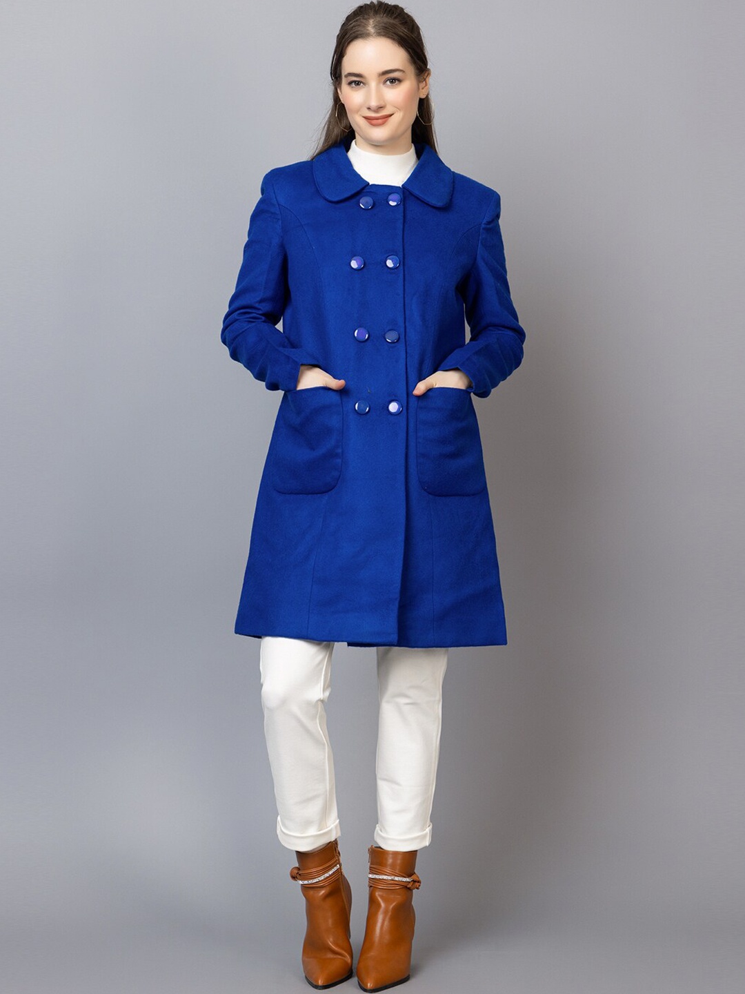 

Chemistry Spread Collar Woollen Overcoat, Blue