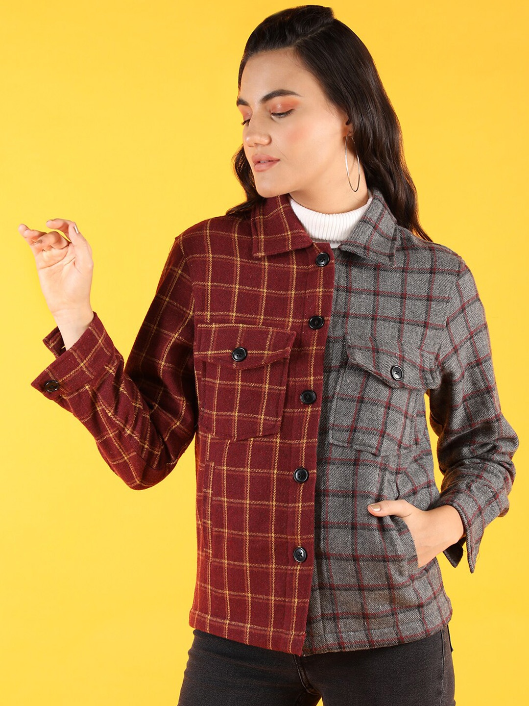 

Chemistry Checked Woollen Overcoat, Maroon