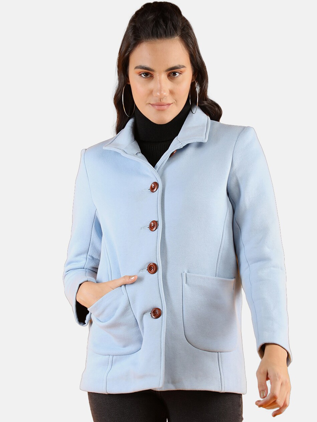 

Chemistry Spread Collar Fleece Overcoat, Blue