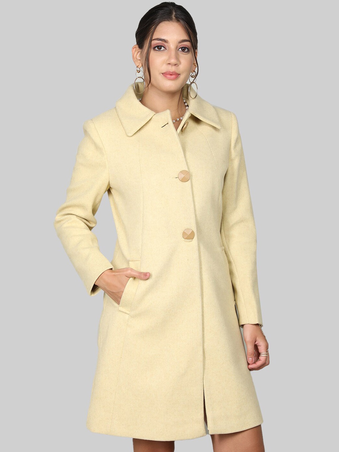

Chemistry Spread Collar Woollen Overcoat, Yellow
