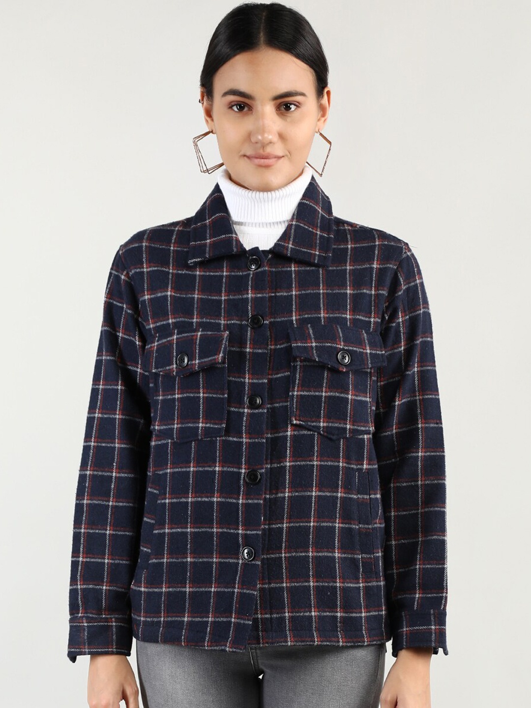 

Chemistry Checked Woollen Tailored Jacket, Navy blue