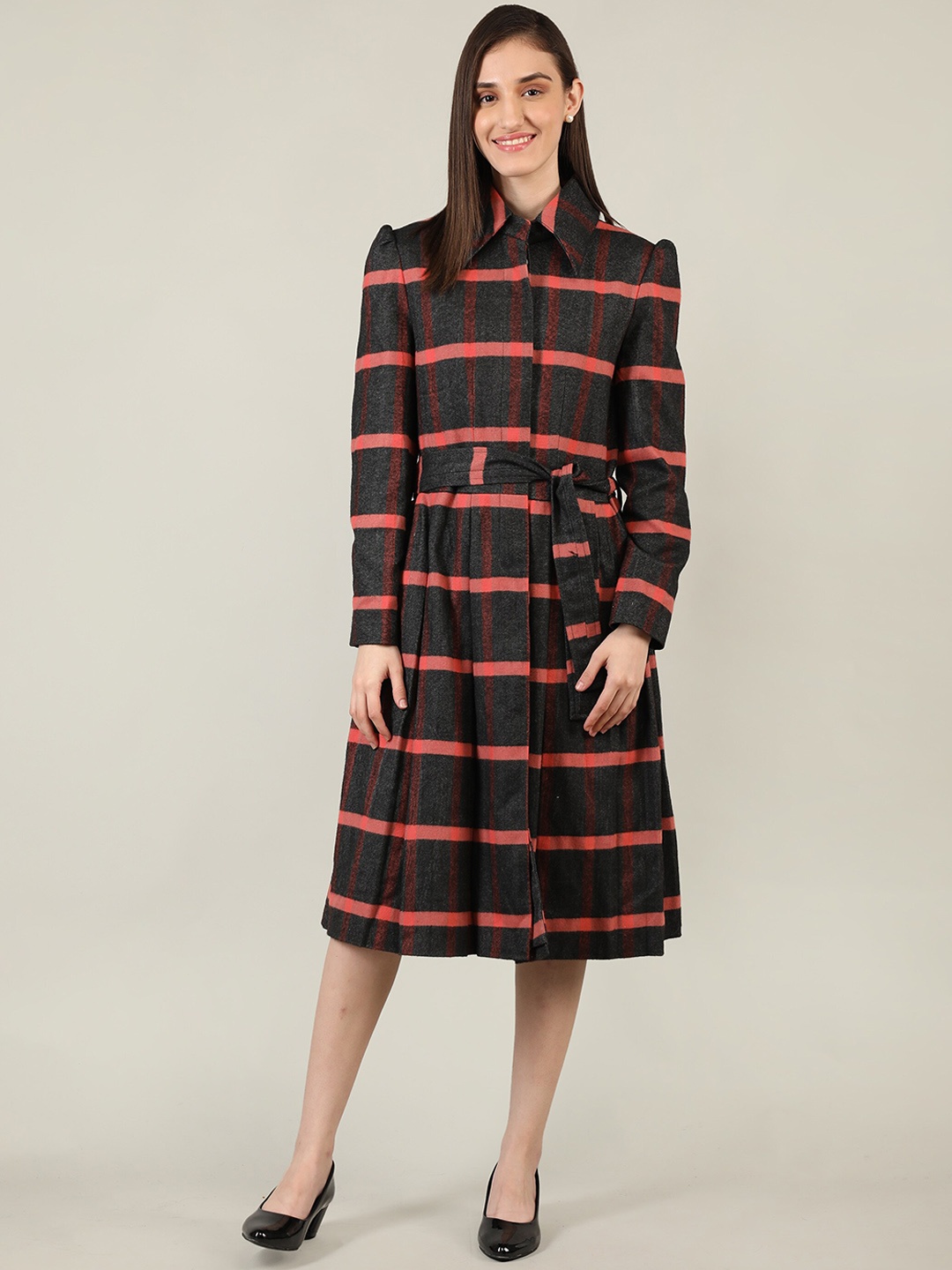 

Chemistry Striped Longline Woollen Wrap Coat, Peach