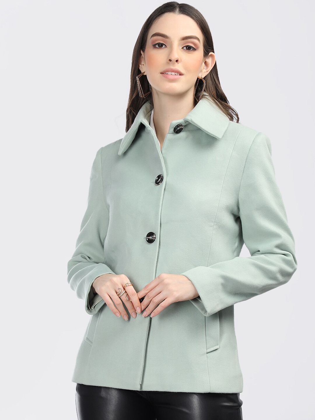 

Chemistry Spread Collar Fleece Pea Coat, Green