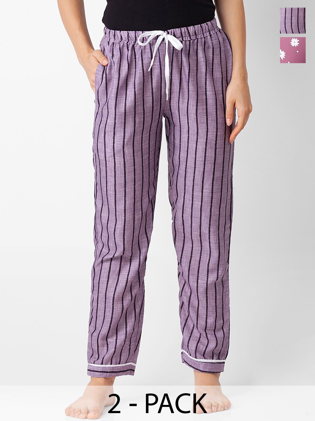 

NOIRA Women Pack Of 2 Striped Lounge Pants, Purple