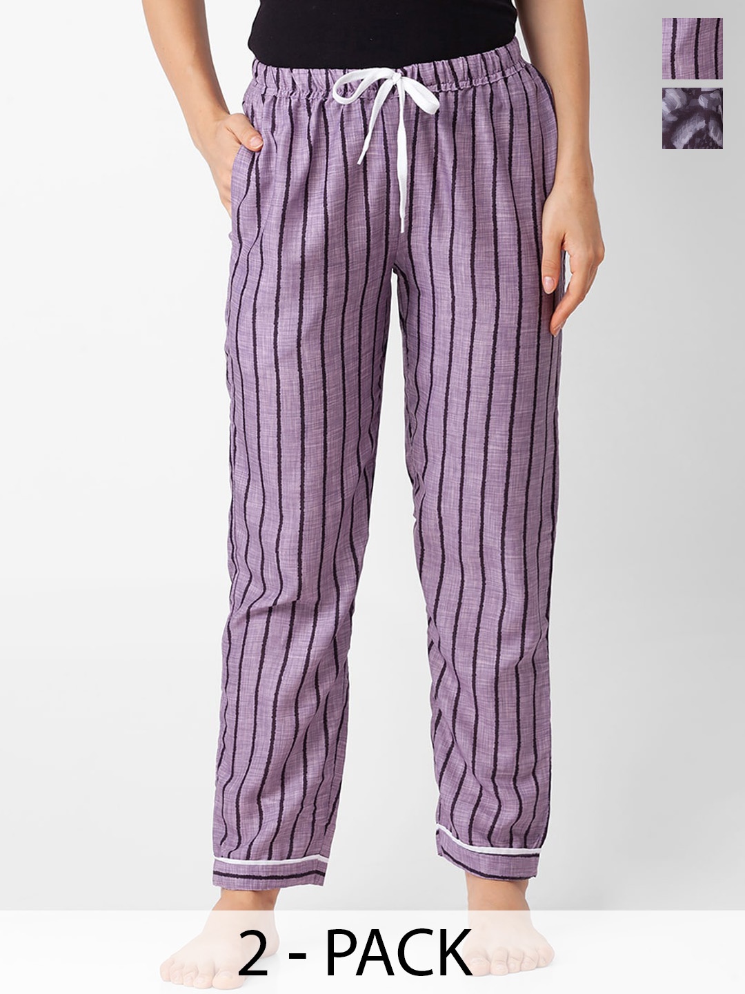 

NOIRA Women Pack Of 2 Striped Lounge Pants, Purple