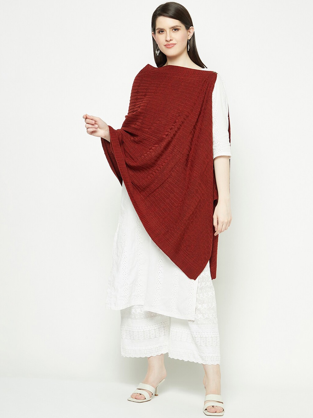 

Knitstudio Geometric Self Design Woolen Shawl, Rust