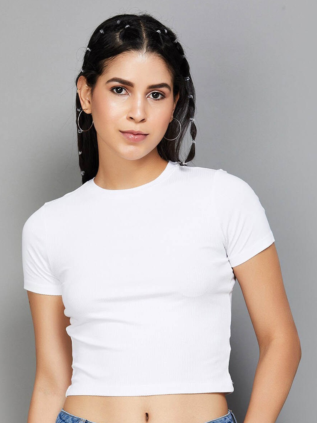 

Ginger by Lifestyle Round Neck Short Sleeves Crop T-shirt, White