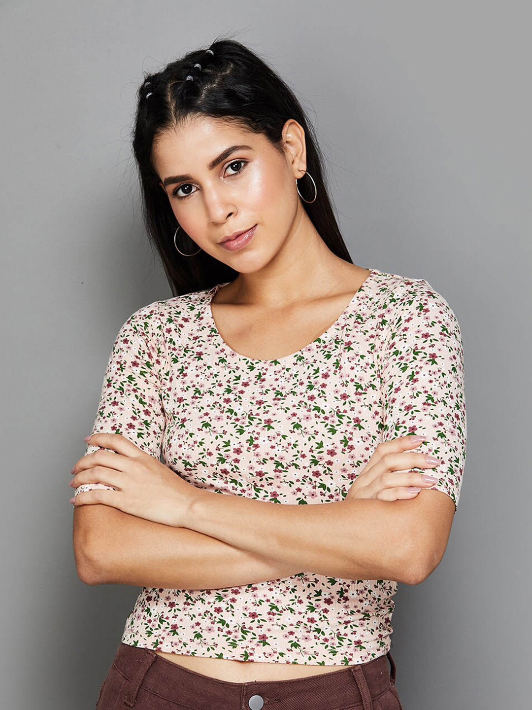 

Ginger by Lifestyle Floral Printed Crop Top, Beige