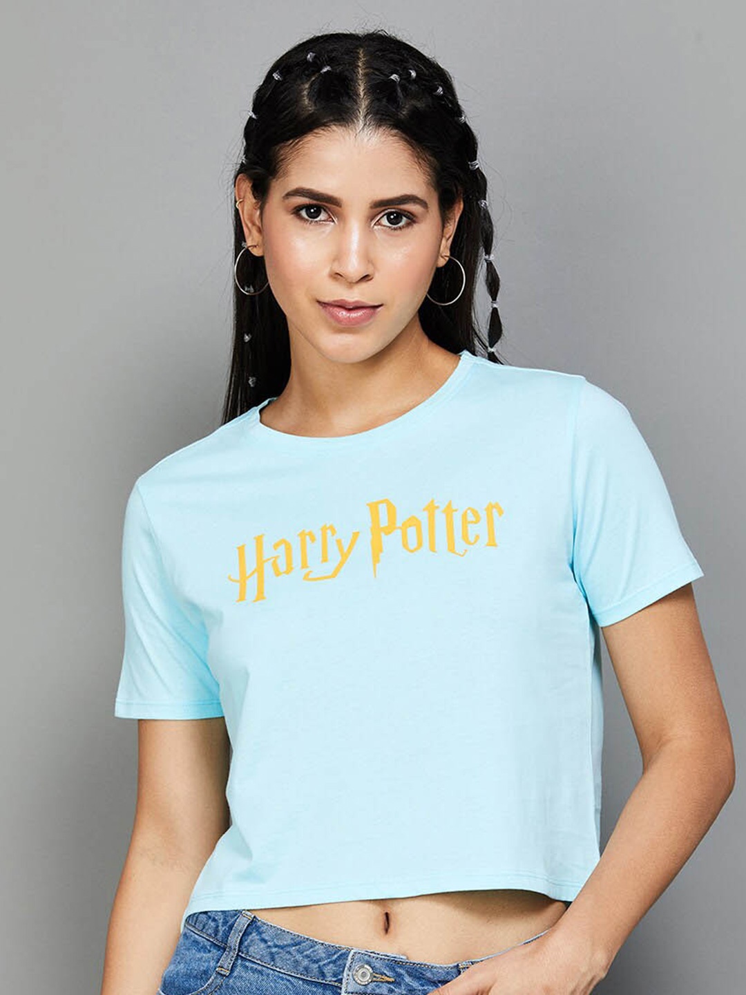 

Ginger by Lifestyle Harry Potter Printed Pure Cotton Crop T-shirt, Blue