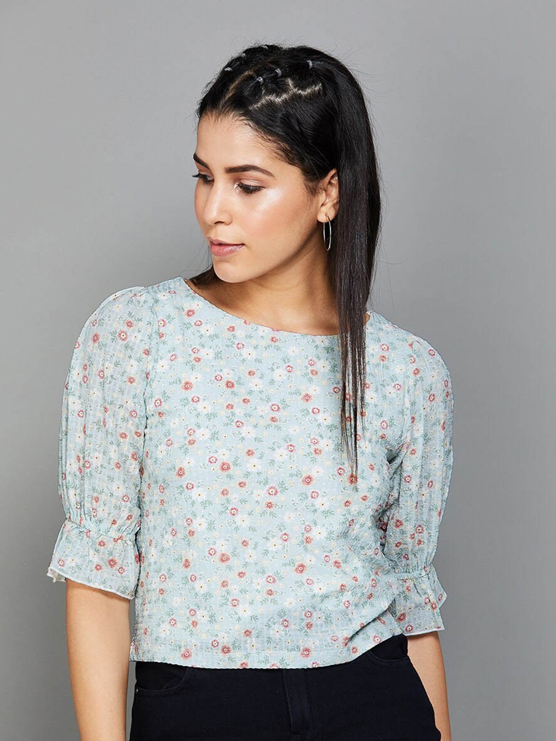 

Ginger by Lifestyle Floral Printed Bell Sleeves Top, Blue