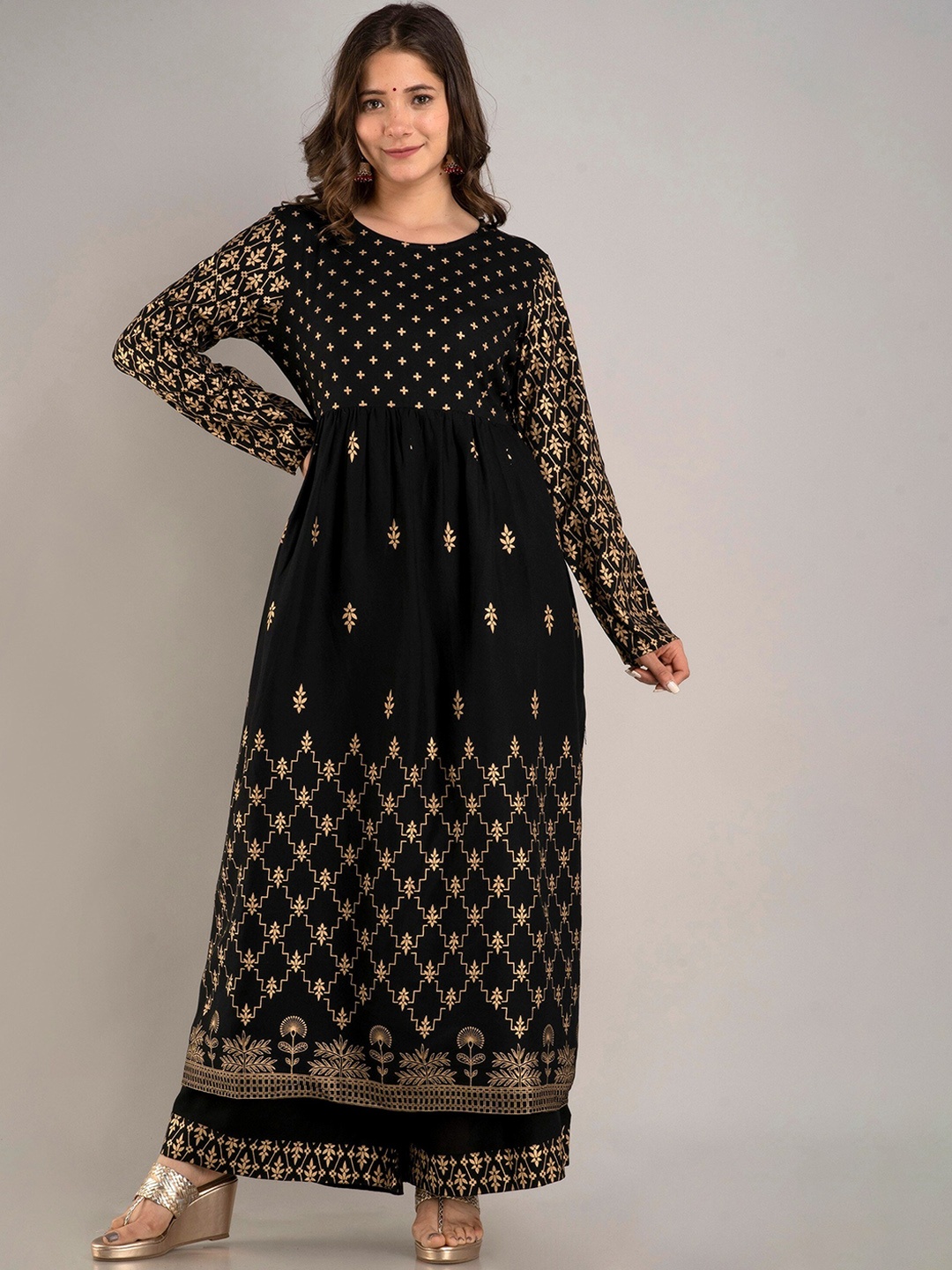 

BAESD Ethnic Motifs Printed Anarkali Kurta With Palazzos & Dupatta, Black