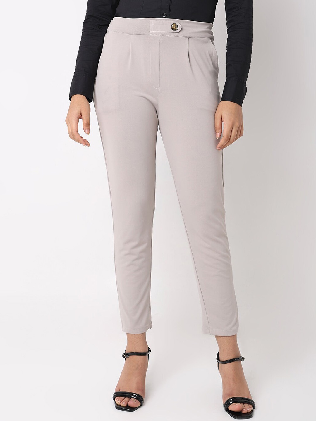 

Smarty Pants Women Sharp High-Rise Lint Free Cotton Formal Trousers, Grey