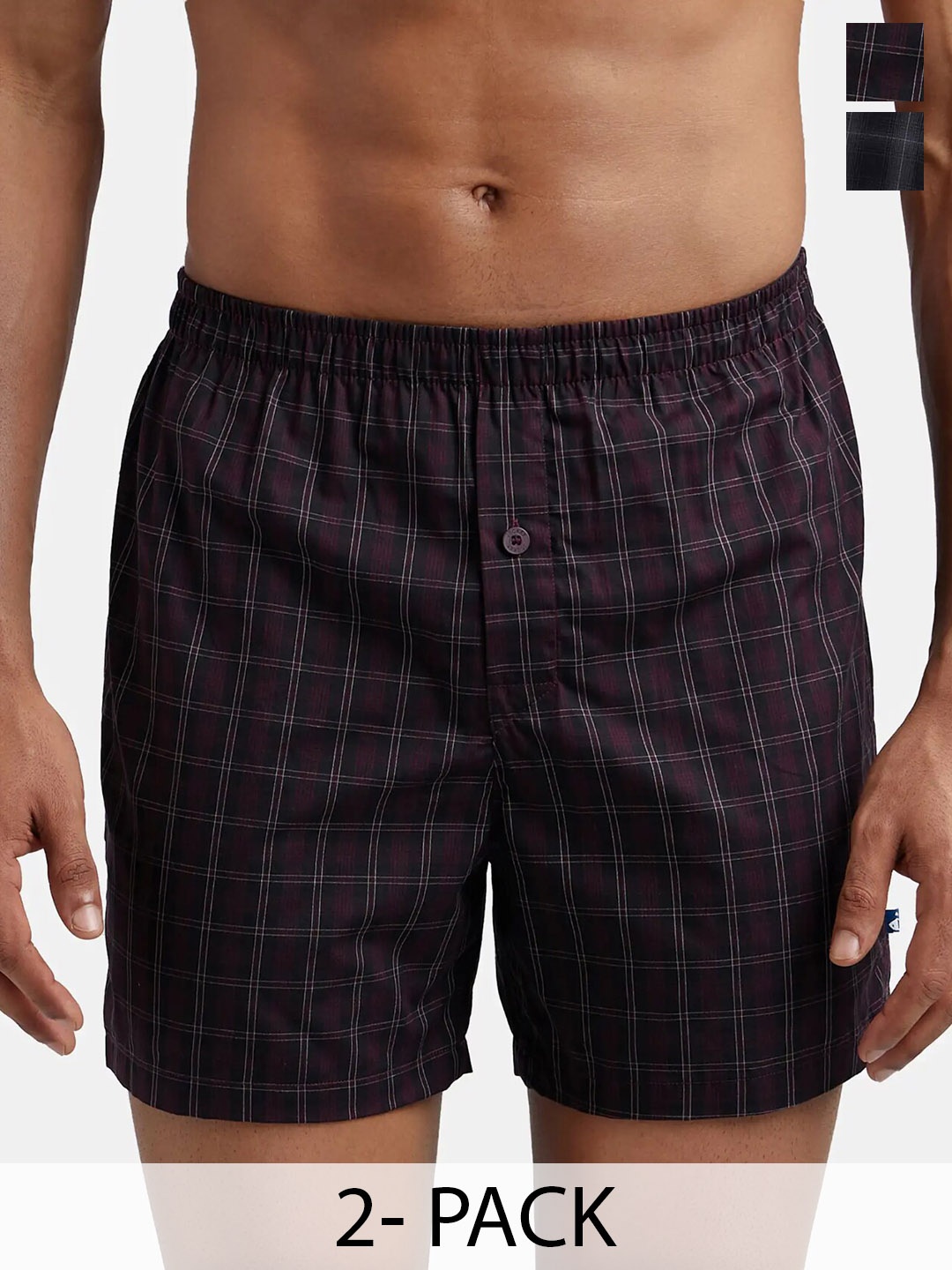 

Jockey Pack Of 2 Super Combed Mercerized Cotton Checkered Inner Boxers-8222, Black