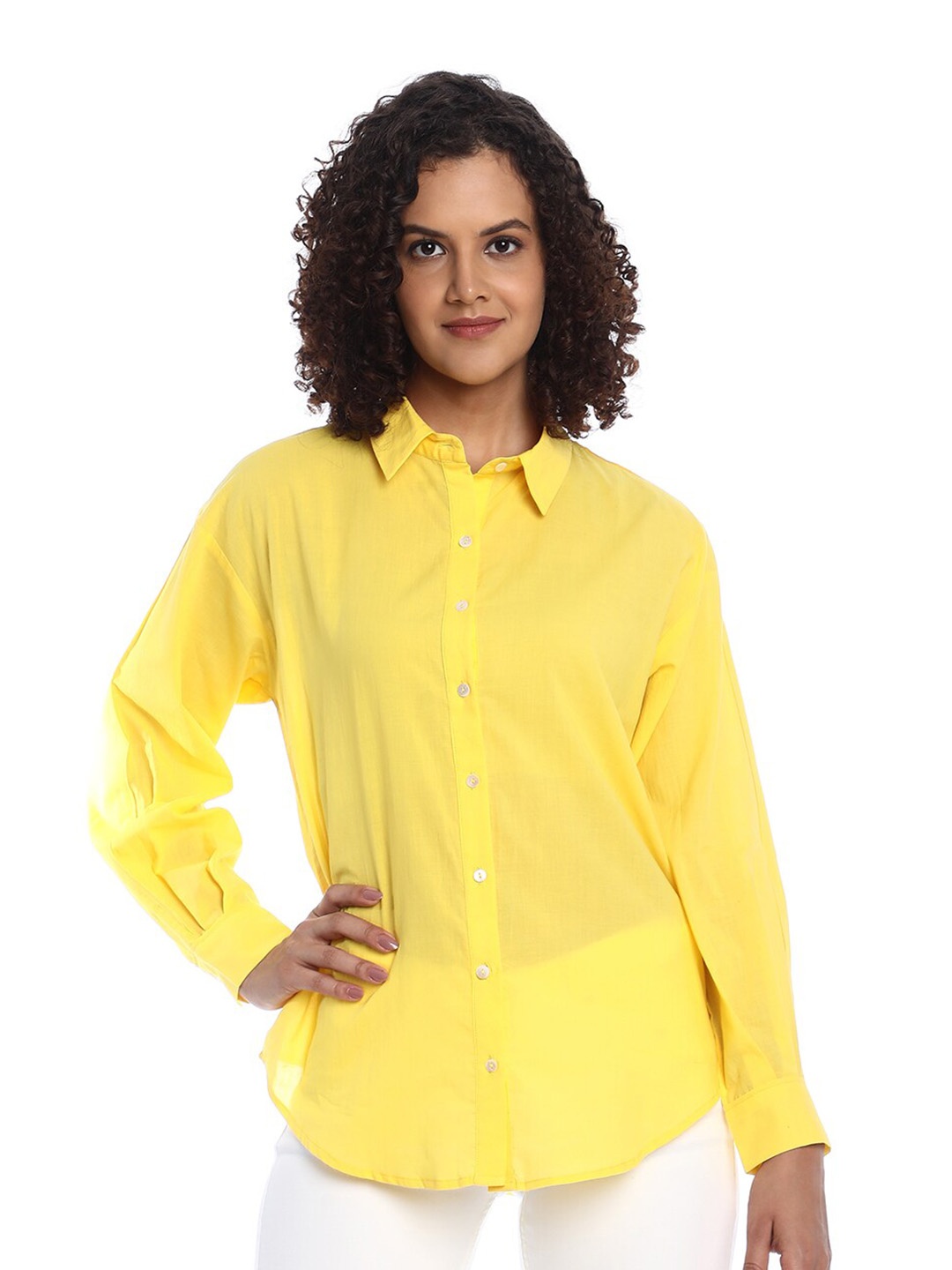 Gazillion Contemporary Drop Shoulder Pure Cotton Casual Shirt, Yellow