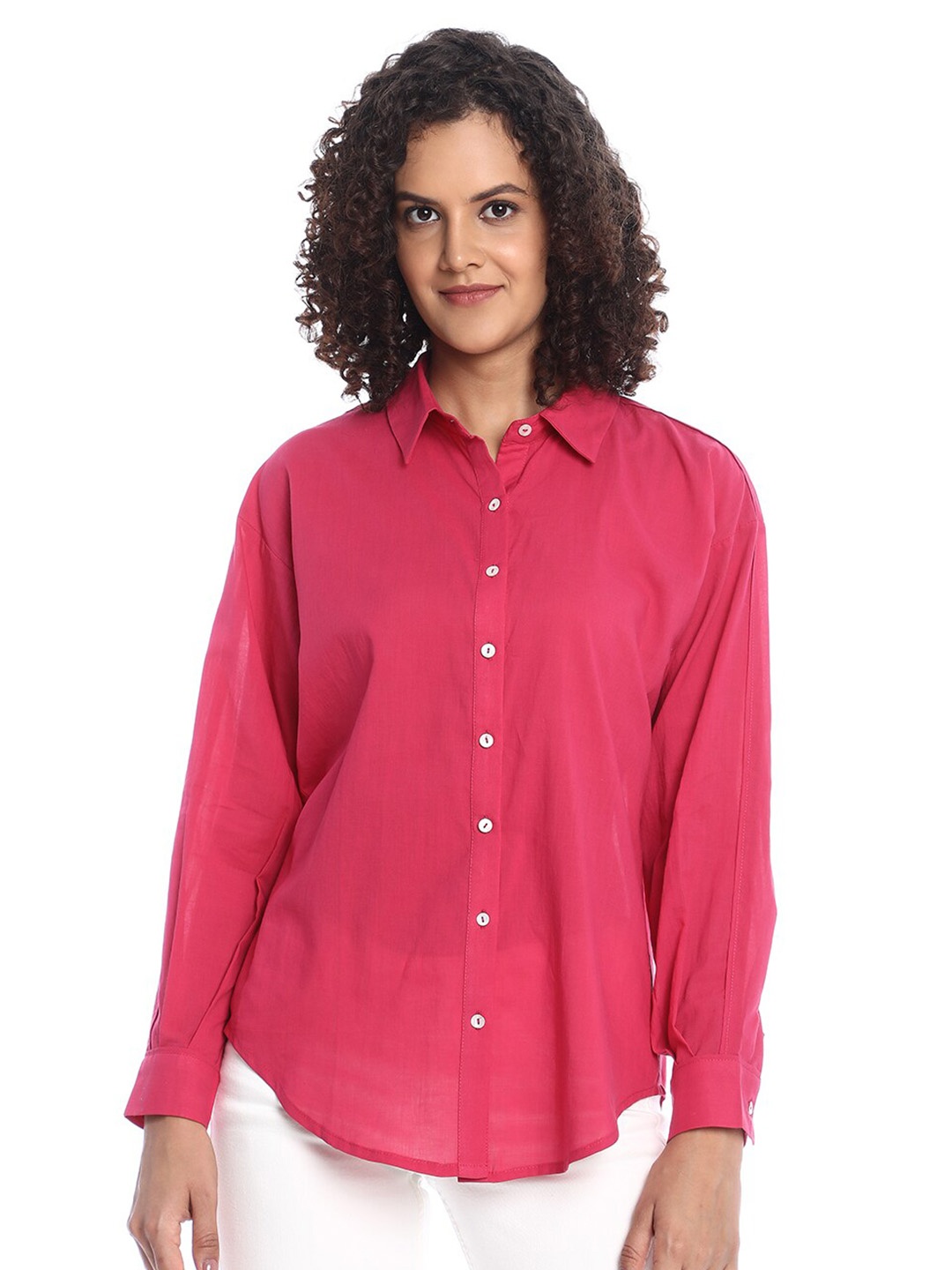 

Gazillion Contemporary Drop Shoulder Pure Cotton Casual Shirt, Pink