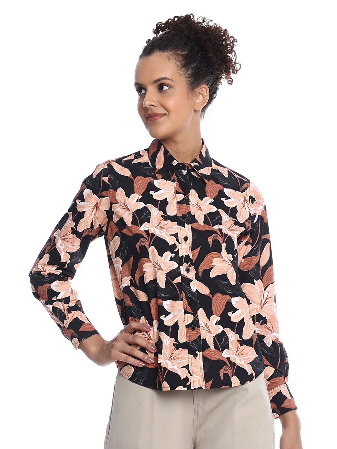 

Gazillion Comfort Floral Printed Pure Cotton Casual Shirt, Black