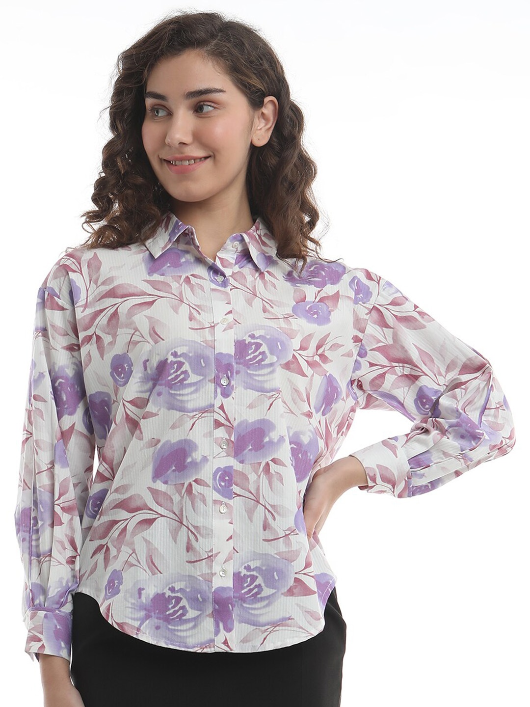 Gazillion Comfort Floral Printed Drop Shoulder Pure Cotton Casual Shirt, White